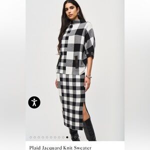 Joseph Ribkoff Plaid jacquard knit sweater and skirt.